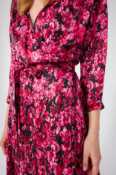 BLACK AND PINK FLORAL PRINT WRAP DRESS 4