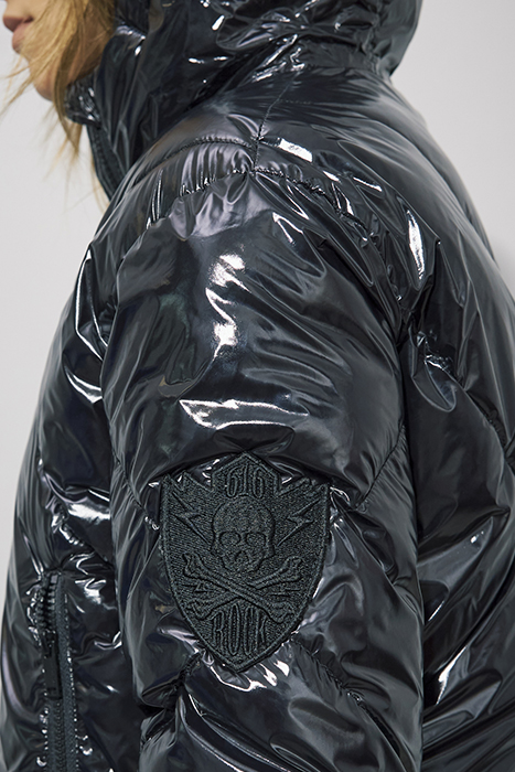 BLACK VINYL HOODED SHORT PADDED JACKET 6