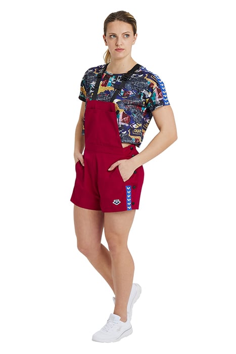 WOMEN'S ARENA ICONS ROMPER SOLID BURGUNDY NEON BLUE BUTTER 4