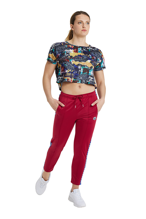 W 7/8 TEAM PANT BURGUNDY NEON BLUE BUTTER 4