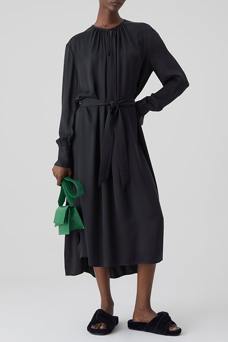 WOMEN GATHERED TUNIC DRESS DRESSES BLACK 1