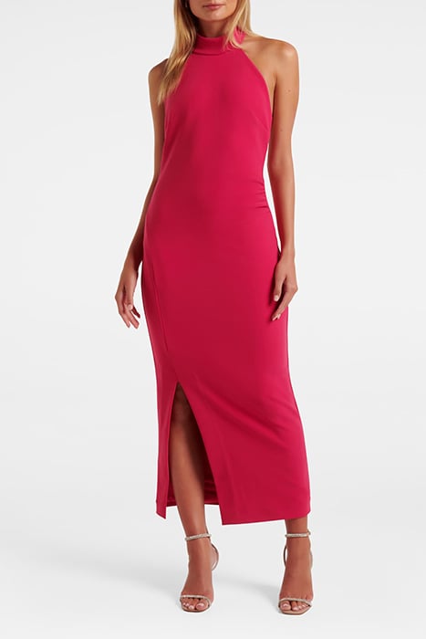 EVA HIGH NECK SPLIT BODYCON BRIGHT ROSE 1