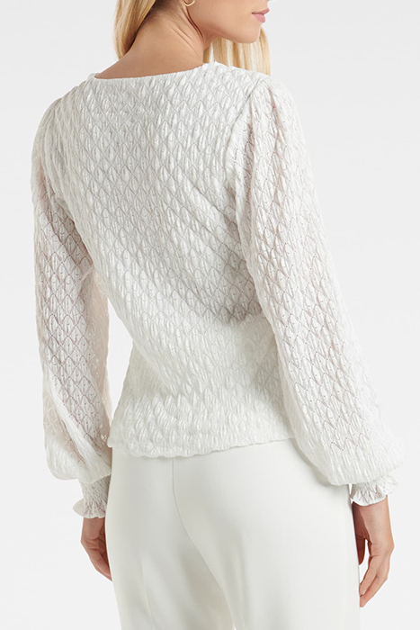 TYESHA LACE SHIRRED CUFF TOP PORCELAIN 2