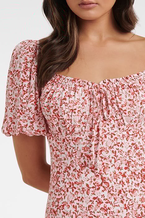 LORELAI RUCHED FRONT MIDI DRESS RED WESTBURY DITSY 4