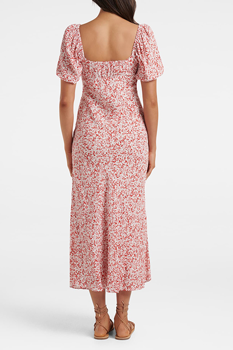 LORELAI RUCHED FRONT MIDI DRESS RED WESTBURY DITSY 2