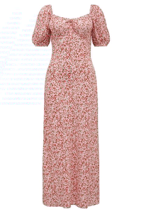 LORELAI RUCHED FRONT MIDI DRESS RED WESTBURY DITSY 5