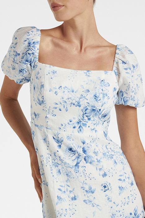 CARSON LINEN SQUARE NECK MIDI DRESS BLUE VICTORIA FLORAL 4
