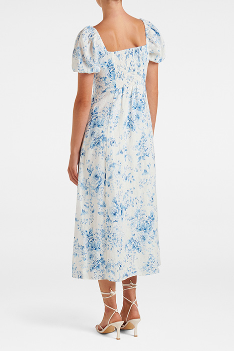 CARSON LINEN SQUARE NECK MIDI DRESS BLUE VICTORIA FLORAL 2