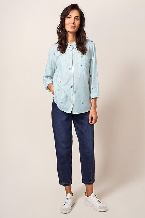 EMILIA STRIPE EMB SHIRT GREEN MLT 3