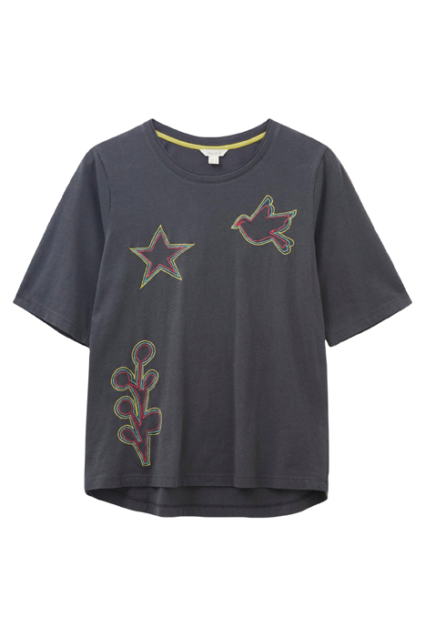 ANNABEL EMBROIDERED TEE GREY MULTI 1