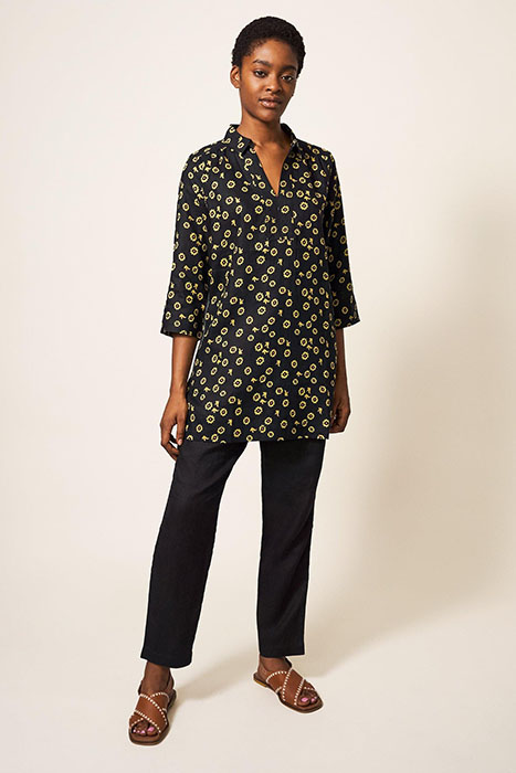 BLAIRE LINEN TUNIC BLK MLT 1