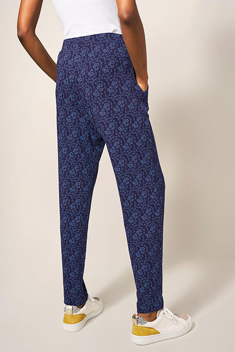 MAISON ECO VERO JERSEY TROUSER NAVY PRINT 2