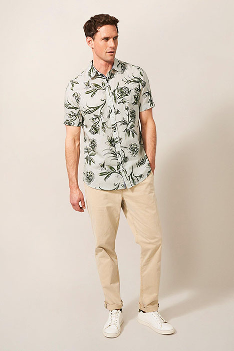 LEAF PRINTED SLIM FIT SHIRT KHAKI GREEN 1