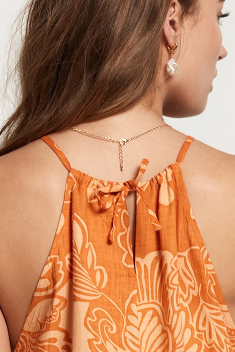 LADIES MEDELLIN DRESS ARTSY LEAVES FRESH APRICOT ORANGE 8