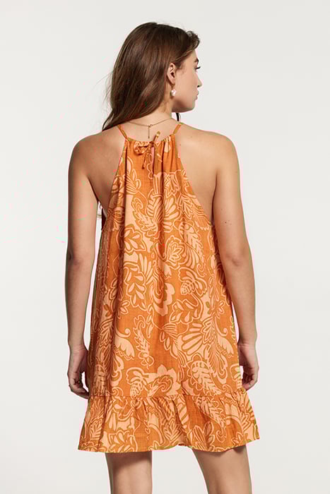 LADIES MEDELLIN DRESS ARTSY LEAVES FRESH APRICOT ORANGE 2