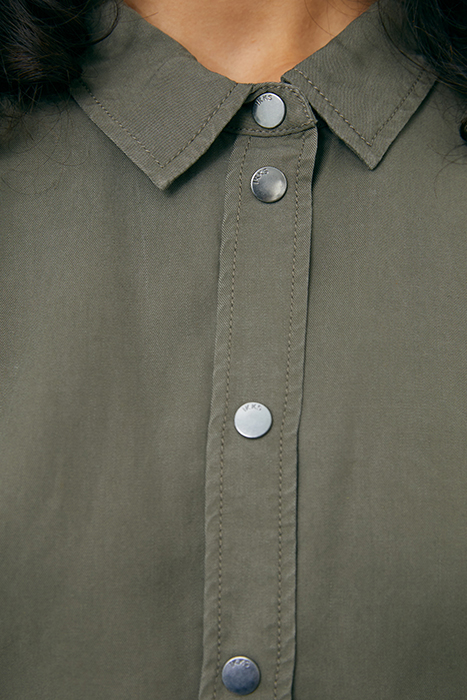 KHAKI TENCEL SHIRT DRESS WITH STUDDED BACK 4