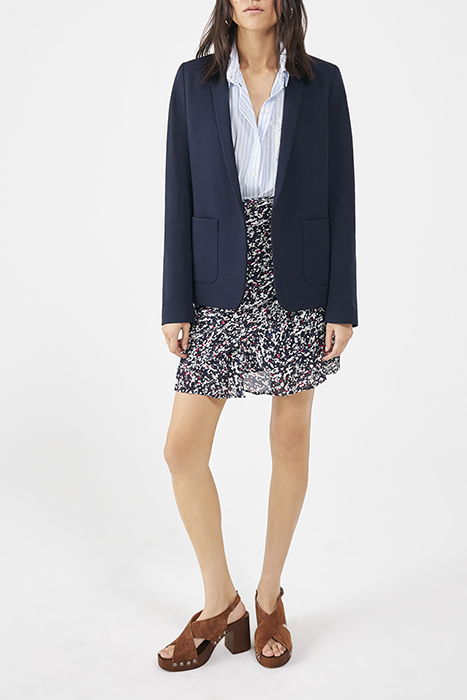 NAVY TACHIST PRINT A-LINE WRAP SKIRT 3