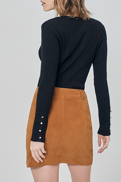 BLACK FINE KNIT SWEATER WITH BUTTONED CUFFS 2