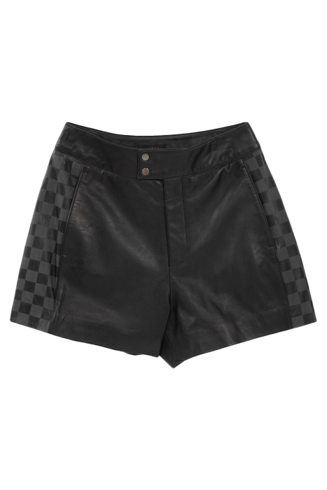 BLACK CHECKERBOARD MOTIF LEATHER HIGH-WAIST SHORTS 4