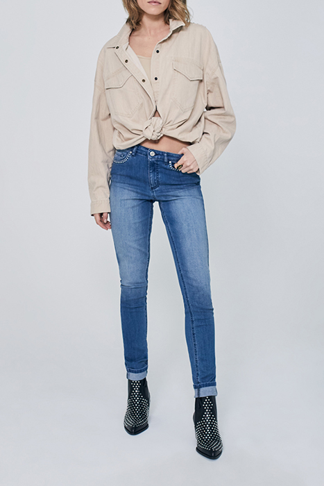 BLUE COTTON SCULPT-UP MID-HIGH WAIST SLIM JEANS 3