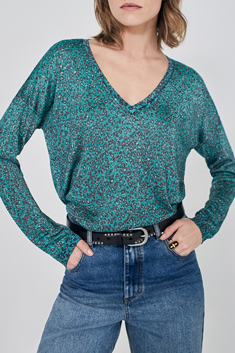 GREEN LUREX LEOPARD KNIT SWEATER 1