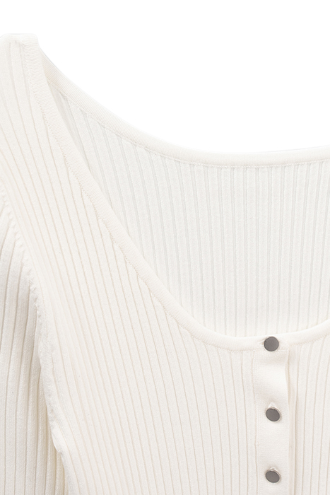 OFF-WHITE RIBBED KNIT BALLERINA NECK CARDIGAN 6