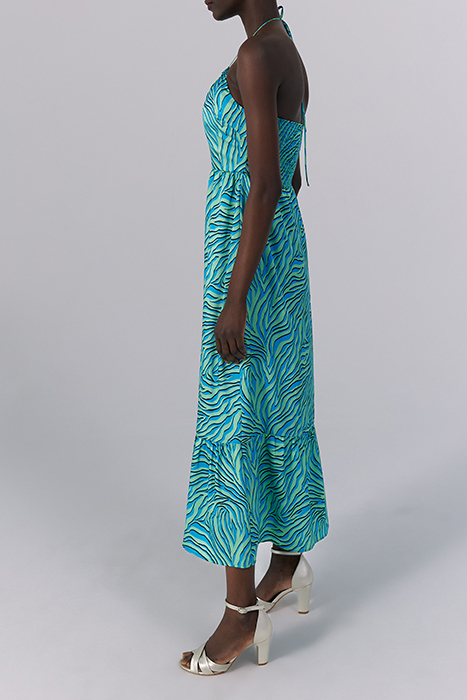 TURQUOISE ZEBRA PRINT BACKLESS LONG DRESS 3