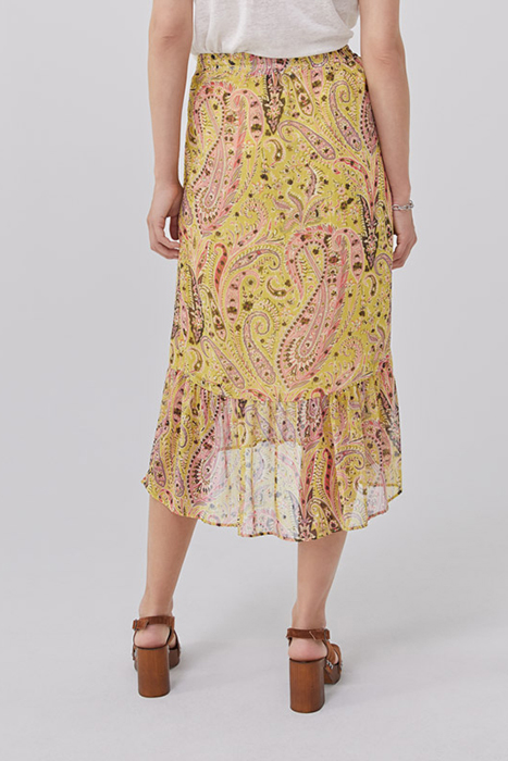 YELLOW PAISLEY SUMMER ASYMMETRIC MIDI SKIRT 2