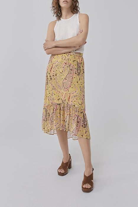 YELLOW PAISLEY SUMMER ASYMMETRIC MIDI SKIRT 3
