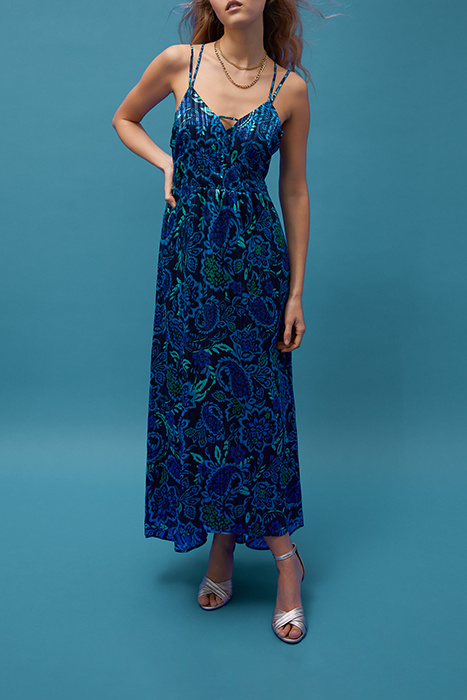 NAVY PSYCHEDELIC FLORAL PRINT VISCOSE LONG DRESS 4