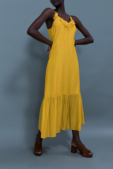 YELLOW RUFFLED STRAPPY LONG DRESS 5