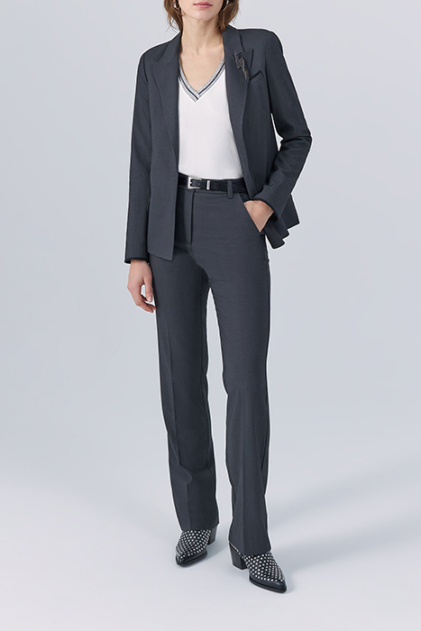 ECRU MIXED FABRIC TOP WITH STRIPED RIBBED V NECK 3