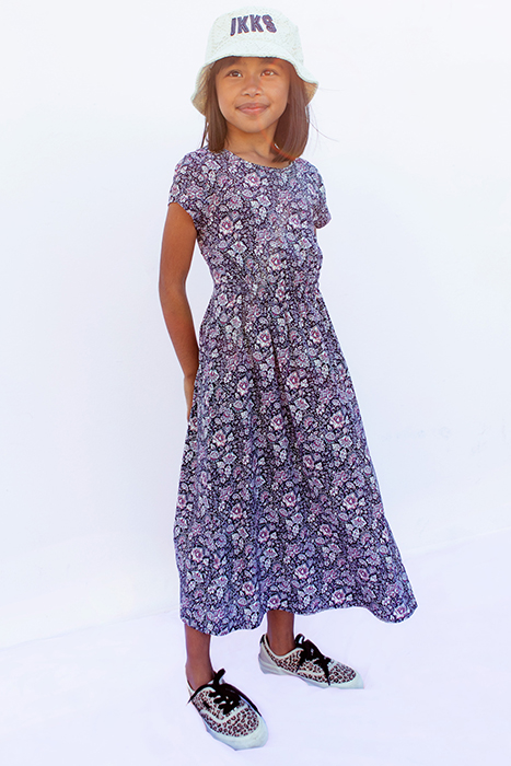 GIRLS' NAVY FLOWER PRINT LENZING™ ECOVERO™ LONG DRESS 3