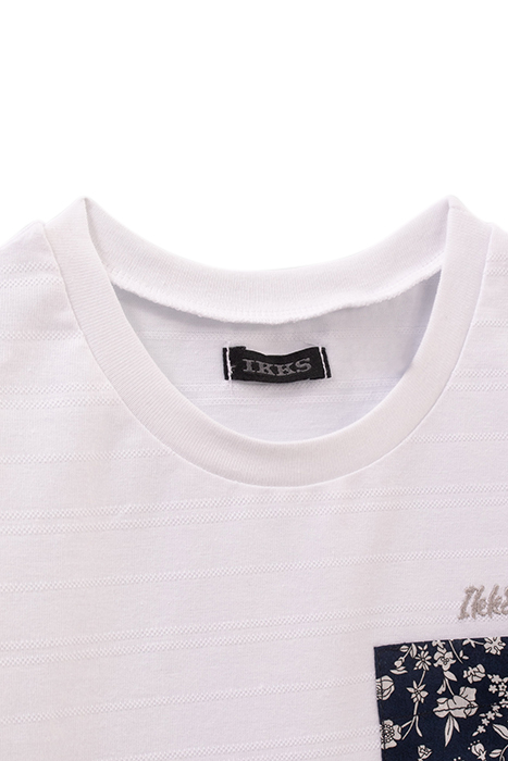 BOYS’ WHITE T-SHIRT WITH FLOWERY LIBERTY FABRIC POCKET 3