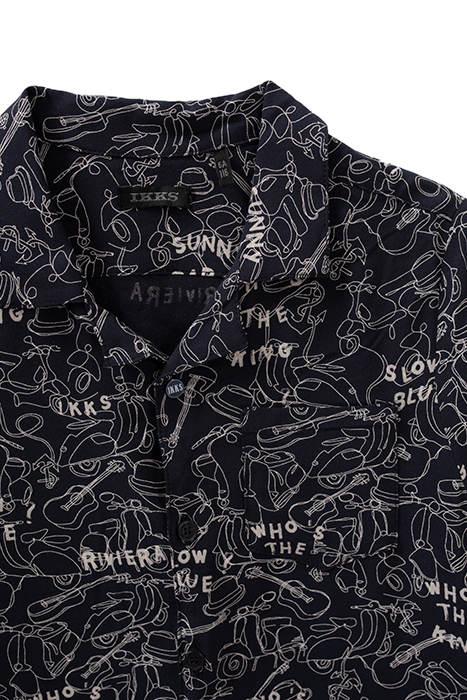 BOYS’ NAVY LENZING™ ECOVERO™ VISCOSE SHIRT, LINE DRAWING PRI 3