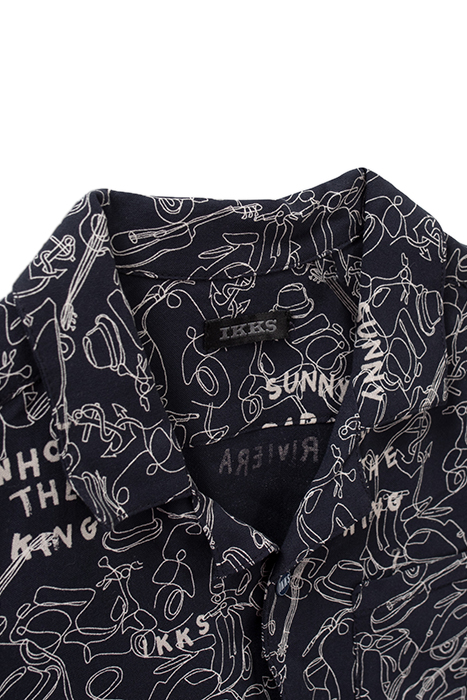 BOYS’ NAVY LENZING™ ECOVERO™ VISCOSE SHIRT, LINE DRAWING PRI 6