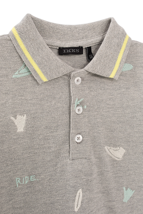 BOYS’ GREY MARL ALL-OVER EMBROIDERY POLO SHIRT 3