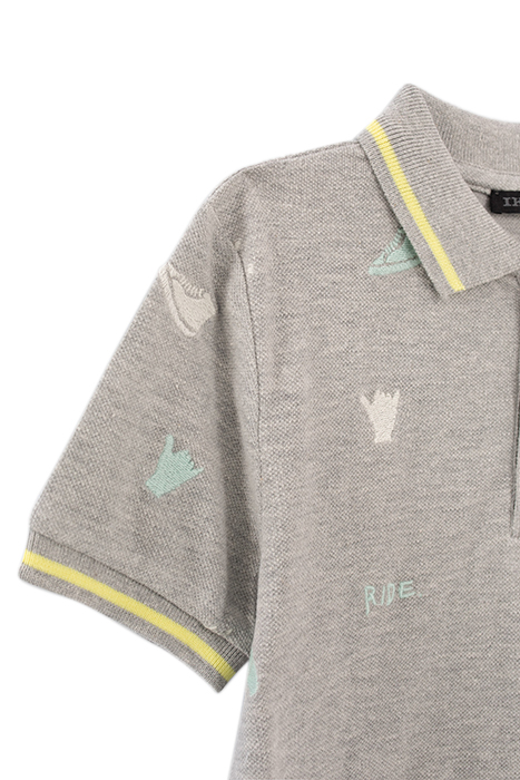 BOYS’ GREY MARL ALL-OVER EMBROIDERY POLO SHIRT 4