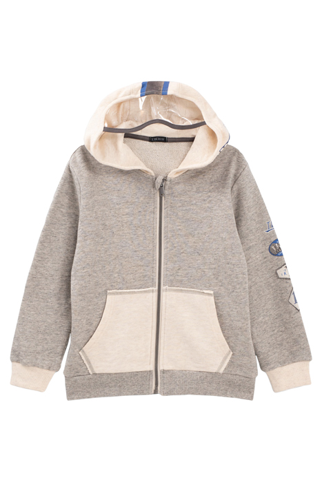 BOYS’ GREY AND BEIGE CARDIGAN WITH VISOR HOOD 2