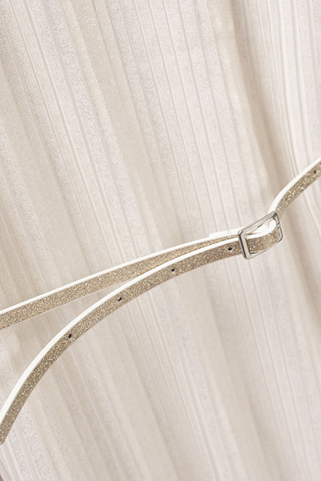 GIRLS’ WHITE GLITTERY PLEATED DRESS WITH GOLD WAISTBAND 6