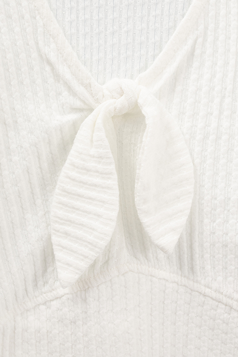 GIRLS’ ECRU RIBBED CROPPED T-SHIRT WITH BOW 4