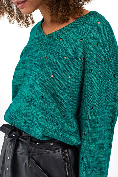 GREEN OPENWORK KNIT MARL SWEATER 4
