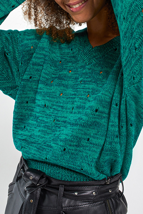 GREEN OPENWORK KNIT MARL SWEATER 5