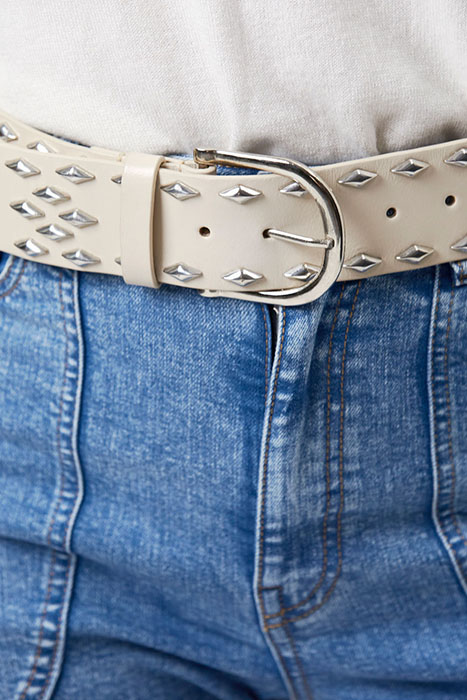 D6CINQUE LEATHER RIVET BELT CHALK 3