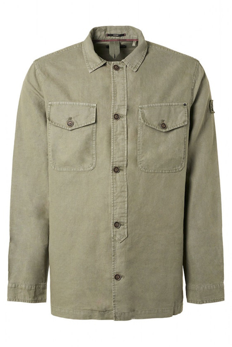 OVERSHIRT BUTTON CLOSURE GARMENT DYED WITH LINEN SMOKE GREEN 4