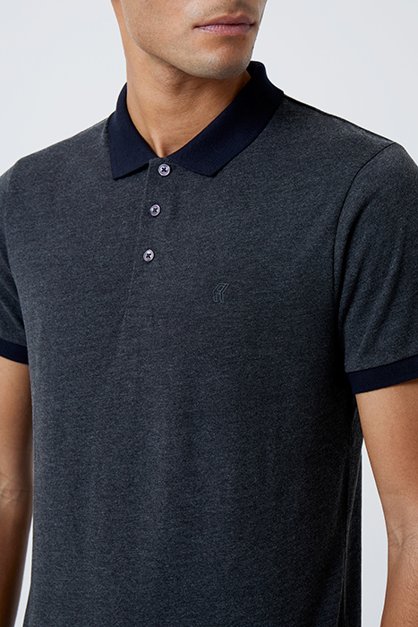 CONTRAST COLLAR POLO SHIRT CHARCOAL MEL/DK NAVY 4