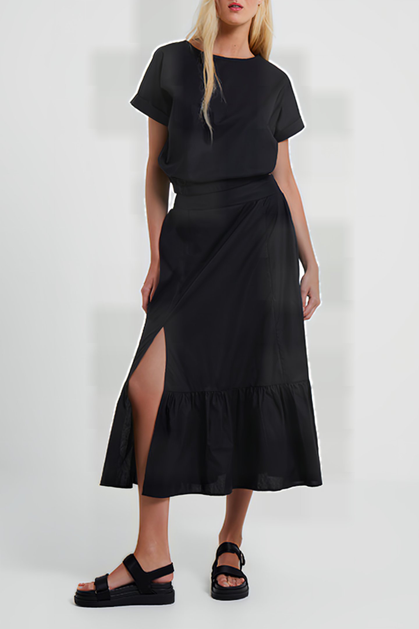 RHODES COTTON POPLIN KEYHOLE T-SHIRT BLACK 2