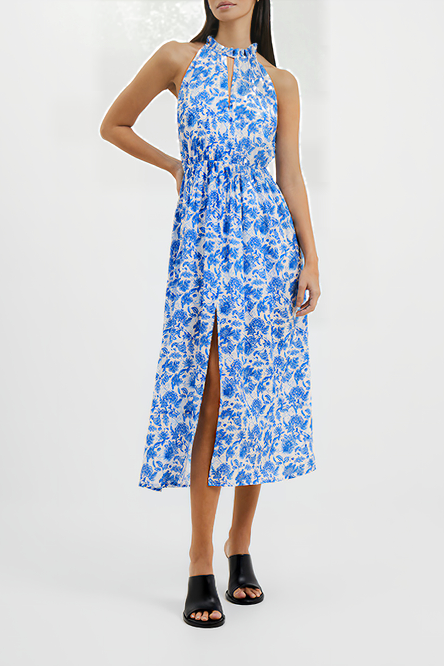 COSETTE ELANI FARON KEYHOLE DRAPE DRESS BAJA BLUE 1