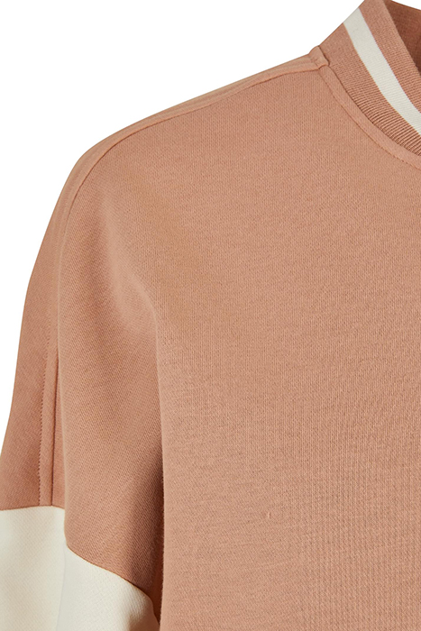 LADIES OVERSIZED 2 TONE COLLEGE TERRY JACKET AMBER/WHITESAND 9