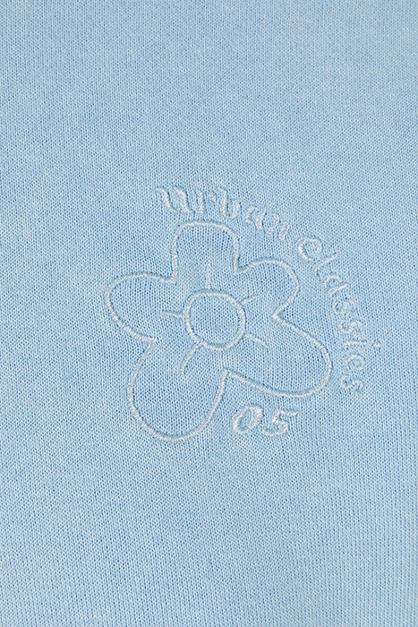 LADIES SHORT FLOWER EMBROIDERY TERRY HOODY BALTICBLUE 10